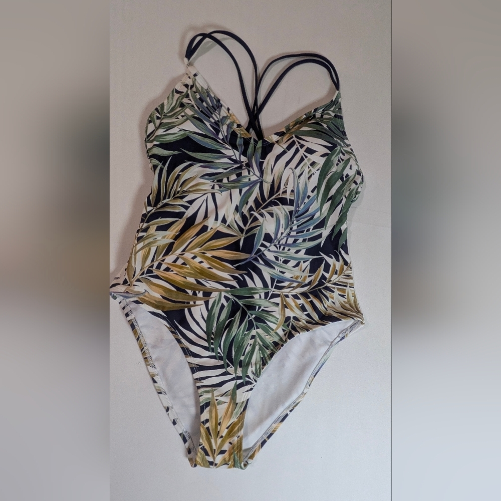 Hurley Tropical Blue Green Brown White Floral One Piece Swimsuit Women Sz L New - Picture 5 of 15